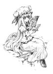  crescent greyscale hat long_hair long_sleeves monochrome patchouli_knowledge solo tokiame touhou 