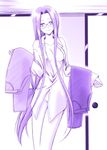  artist_request bottomless breasts dress_shirt fate/stay_night fate_(series) glasses groin long_hair long_sleeves medium_breasts monochrome naked_shirt no_bra open_clothes open_shirt pants purple rider shirt solo very_long_hair 