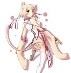  animal_ears ass cat_ears china_dress chinese_clothes copyright_request detached_sleeves dress looking_back panties pantyshot red_eyes sandals satomi short_hair solo thighhighs underwear whiskers white_legwear white_panties 