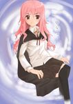  blonde_hair blouse cape flat_chest long_hair long_sleeves louise_francoise_le_blanc_de_la_valliere mochiya pink_hair school_uniform skirt solo thighhighs zero_no_tsukaima 