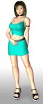  3d belt breasts collar copyright_request earrings highres jewelry large_breasts metadoll midriff miniskirt pencil_skirt short_hair skirt solo 