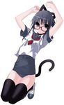  aka_ume animal_ears cat_ears copyright_request glasses kneeling no_pants one-piece_swimsuit school_swimsuit school_uniform solo swimsuit swimsuit_under_clothes tail thighhighs 
