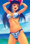  arin bare_arms bikini blue_hair day pangya pink_eyes solo swimsuit 