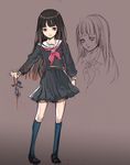  bangs black_hair black_serafuku black_skirt blunt_bangs enma_ai hime_cut jigoku_shoujo long_hair long_sleeves school_uniform serafuku skirt solo terettu 