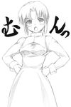  ciel face greyscale hands_on_hips long_sleeves monochrome short_hair solo tsukihime yamaguchi_homupe 