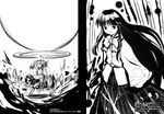  blouse cowboy_shot greyscale haniwa_(leaf_garden) hat houraisan_kaguya kirisame_marisa long_sleeves looking_at_viewer magic monochrome multiple_girls simple_background skirt touhou white_background wide_sleeves witch_hat 