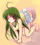  ahoge barefoot green_hair inukami! solo tail tsukamichi_fumi youko_(inukami) 