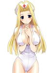  blonde_hair blush breasts covered_nipples hima large_breasts mint_adenade nurse one-piece_swimsuit solo swimsuit tales_of_(series) tales_of_phantasia 