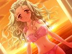  blonde_hair bra brown_eyes dutch_angle game_cg kanami_(quilt) lingerie long_hair nishiwaki_yuuri panties pink_bra pink_panties quilt_(game) solo sunset underwear underwear_only 