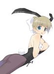  :p animal_ears ass back back-seamed_legwear bare_shoulders black_leotard blonde_hair blue_eyes bow bowtie breast_press breast_suppress breasts brown_hair bunny_ears bunny_girl bunnysuit clothes_writing detached_collar earrings eyebrows_visible_through_hair fake_animal_ears hair_bow jewelry large_breasts leotard lying mibu_natsuki on_stomach original pantyhose ponytail red_bow ribbon seamed_legwear side-tie_leotard solo tongue tongue_out updo white_ribbon wrist_cuffs 
