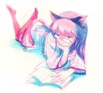  animal_ears book cat_ears copyright_request glasses long_sleeves osamu solo 