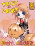 copyright_request halloween happy_halloween hima jack-o'-lantern long_sleeves lowres pink_background pumpkin solo trick_or_treat 