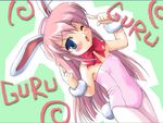  animal_ears asakura_maina blue_eyes blush bow bunny_ears bunnysuit flat_chest fur hajimete_no_oisha-san long_hair muririn nanami_to_konomi_no_oshiete_abc pantyhose pink_hair pointing solo white_legwear 