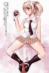  bare_shoulders breasts brown_eyes brown_hair clothed_female_nude_male copyright_request cum footjob kneehighs messiah_cage necktie nude penis plaid plaid_skirt school_uniform short_hair skirt socks solo_focus stopwatch translated twintails watch 