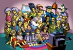  6+girls abe_simpson annotated apu_nahasapeemapetilon barney_gumble bart_simpson clancy_wiggum doughnut edna_krabappel everyone food groundskeeper_willie homer_simpson krusty_the_clown lisa_simpson long_sleeves maggie_simpson marge_simpson milhouse_van_houten moe_szyslak montgomery_burns multiple_boys multiple_girls ned_flanders nelson_muntz nina_matsumoto otto_mann patti_bouvier selma_bouvier seymour_skinner sherri siblings television terri the_simpsons twins waylon_smithers yellow_skin 