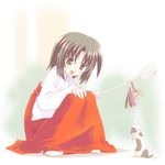  arrow cat hakama hamaya japanese_clothes long_sleeves lowres miko original red_hakama solo tsuchiyama_niu 