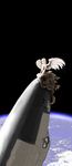  amano_takumi angel cloud earth highres looking_at_viewer original planet sitting solo space space_craft space_shuttle wings 