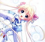 blue_eyes fairy fururu jewelry long_hair long_sleeves nonohara_miki ribbon single_earring snowflakes solo twintails yukinochi_fururu! 
