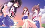  black_hair blue_eyes brown_hair green_eyes itou_hinako miyazawa_midori natsu_no_ame red_eyes segawa_rikako seifuku skirt 