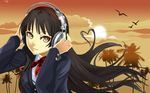  akiyama_mio bird black_hair brown_eyes clouds headphones k-on! long_hair seifuku sky 