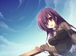  clouds long_hair mikage_(toppara) moriguchi_yuu purple_hair red_eyes sky toppara violet_eyes 