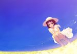  cloud day dress dutch_angle field flower hat original panties pantyshot pantyshot_(squatting) red_hair shoes short_hair sky smile solo squatting starnlei sun_hat sundress underwear white_panties wind yellow_eyes 