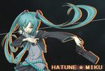  bicolored_eyes black blue_eyes blue_hair gun hatsune_miku long_hair red_eyes skirt tie twintails vocaloid weapon 