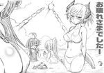  artist_request astaroth_(shinrabanshou) bikini blush breasts demon_girl flat_chest greyscale hisame_(shinrabanshou) horns large_breasts melfis monochrome multiple_girls one-piece_swimsuit pointy_ears school_swimsuit shinrabanshou shizuku_(shinrabanshou) swimsuit tail wings 