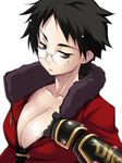  alchemist_(sekaiju) black_eyes black_hair breasts cleavage glasses large_breasts open_clothes open_shirt sekaiju_no_meikyuu shirt short_hair solo yurikawa 