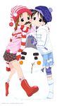  duplicate facial_hair fake_facial_hair fake_mustache ichigo_mashimaro itou_chika long_sleeves matsuoka_miu multiple_girls mustache sakai_kyuuta shaka_sign snowman 