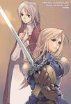  agrias_oaks blonde_hair blue_eyes final_fantasy final_fantasy_tactics hidematsu_(fsc) long_hair multiple_girls ovelia_atkascha sword weapon 