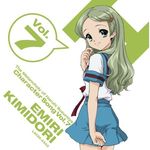  album_cover blue_sailor_collar character_single cover green_eyes green_hair h kimidori_emiri kita_high_school_uniform lowres sailor_collar school_uniform serafuku solo suzumiya_haruhi_no_yuuutsu 