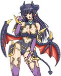  alternate_skin_color armor artist_request ass_visible_through_thighs astaroth_(shinrabanshou) bangs bare_shoulders bat_wings black_hair black_leotard bracelet breasts breasts_apart bridal_gauntlets cleavage clenched_hand demon_girl demon_tail detached_collar earrings eyebrows eyebrows_visible_through_hair faulds hair_between_eyes hand_on_own_thigh hand_up heart heart_cutout heart_earrings hips horns jewelry jpeg_artifacts large_breasts leaning legs_apart leotard long_hair navel navel_cutout parted_lips pointy_ears purple_legwear red_wings shinrabanshou shoulder_armor simple_background sketch slit_pupils smile solo spaulders spikes standing strapless strapless_leotard tail thighhighs turtleneck white_background wings yellow_eyes 
