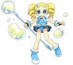  artist_request belt blonde_hair blue_eyes bubble drill_hair fingerless_gloves gloves goutokuji_miyako hair_ornament hairclip jacket long_hair oekaki open_mouth outstretched_arms pleated_skirt powerpuff_girls_z rolling_bubbles shoes skirt twin_drills twintails weapon white_background 
