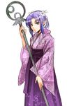 caster fate/stay_night fate_(series) hakama japanese_clothes kimono long_sleeves morisoban pointy_ears purple_hakama solo staff 