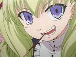  blonde_hair close-up face food lola_(venus_versus_virus) mole mole_under_eye mouth_hold open_mouth pocky purple_eyes screencap solo venus_versus_virus 