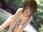  3d bent_over bikini breasts cocoa_(character) day dutch_angle incise_soul large_breasts looking_at_viewer m-rs outdoors photo_background plaid plaid_bikini solo strap_slip swimsuit water 