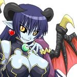  artist_request astaroth_(shinrabanshou) black_sclera blue_skin breasts demon_girl horns large_breasts lowres pointy_ears red_wings shinrabanshou solo tail wings 