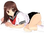  brown_eyes brown_hair copyright_request g_munyo long_hair panties pantyshot school_uniform solo underwear white_panties 