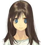  blue_eyes brown_hair closed_mouth expressionless long_hair original pako shirt simple_background solo white_background 