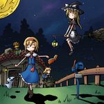  alice_margatroid artist_request basket blonde_hair book broom broom_riding fence halloween hat kirisame_marisa lantern mailbox_(incoming_mail) moon multiple_girls night outdoors shanghai_doll touhou witch_hat 
