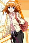  artist_request bag blue_eyes casual fuyou_kaede hair_ornament hairclip long_sleeves official_art older orange_hair shirt shuffle! solo 