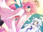  animal_ears aqua_eyes chikotam dog_ears dog_tail fang hair_ribbon japanese_clothes kimono lily_(wanko) long_sleeves multiple_girls ribbon tail wanko wanko_to_lily yellow_eyes 