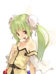  bare_shoulders bun_cover double_bun flat_chest green_hair original pako red_eyes solo twintails wings 