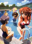  3girls :d armpits arms_up asahina_mikuru ball beachball book breasts brown_hair cleavage cloud competition_school_swimsuit crossed_arms day detexted fence hair_ribbon hairband highres hill koizumi_itsuki kyon large_breasts medium_breasts mole mole_on_breast multiple_boys multiple_girls nagato_yuki nishiya_futoshi one-piece_swimsuit open_book open_mouth outdoors pool pool_ladder poolside ribbon school_swimsuit short_hair sitting sky small_breasts smile soaking_feet sparkle suzumiya_haruhi suzumiya_haruhi_no_yuuutsu swimsuit third-party_edit tree water wet wet_hair 