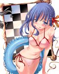  bikini blue_eyes blush breasts cowboy_shot fate/stay_night fate_(series) innertube large_breasts long_hair matou_sakura pink_bikini purple_hair shiranagi solo swimsuit white_background 