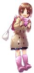  bag blush boots brown_eyes brown_hair cardigan chise_(saishuu_heiki_kanojo) full_body hair_ornament hairpin hamamo instrument original pink_footwear pink_scarf recorder saishuu_heiki_kanojo scarf short_hair simple_background skirt smile solo standing white_background 