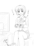  game_console greyscale idolmaster idolmaster_(classic) idolmaster_1 masakichi_(crossroad) monochrome otonashi_kotori playing_games sketch solo video_game xbox_360 