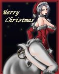 1girl ass breasts christmas cleavage fur_trim hat isabella_valentine large_breasts legs leotard pantyhose red_leotard santa_costume santa_hat silver_hair skin_tight solo soulcalibur thighs thong_leotard whip whip_sword 