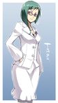  asymmetrical_hair business_suit face flower formal glasses hand_on_hip jacket jewelry kyo_(kuroichigo) lapel_flower my-otome necklace pantyhose pearl_necklace pencil_skirt rose skirt skirt_suit solo suit tomoe_marguerite white_suit 